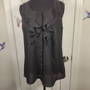 Kenneth Cole Reaction Black Ruffle Sleeveless Blouse Chiffon Top M